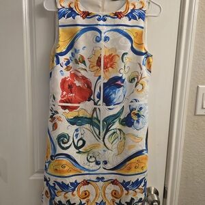 Dolce & Gabbana White and Multicolor Floral Midi Dress